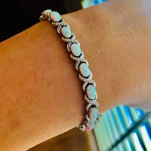 Brand New Sterling Silver White Opal Bolo Bracelet